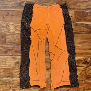 Urban Outfitters Orange Corduroy Wide Leg Jeans with Black Spiderweb Panels